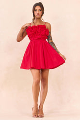 Petal Whirl Cotton Mini Dress - Red