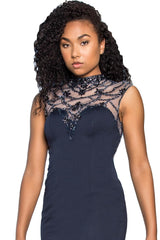 Prom Formal Dress Beaded High Neck Evening Gown