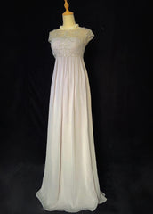 Vintage Prom Dresses Inspo A Line Scoop Silver Chiffon Long 80s With Beaded Formal Gowns N3394