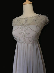 Vintage Prom Dresses Inspo A Line Scoop Silver Chiffon Long 80s With Beaded Formal Gowns N3394