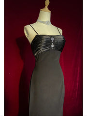 Simple Prom Dresses Mermaid Spaghetti Strap Black Tie Floor Length Chiffon Formal Evening Dress N3695