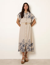 Printed Linen Belted Dress