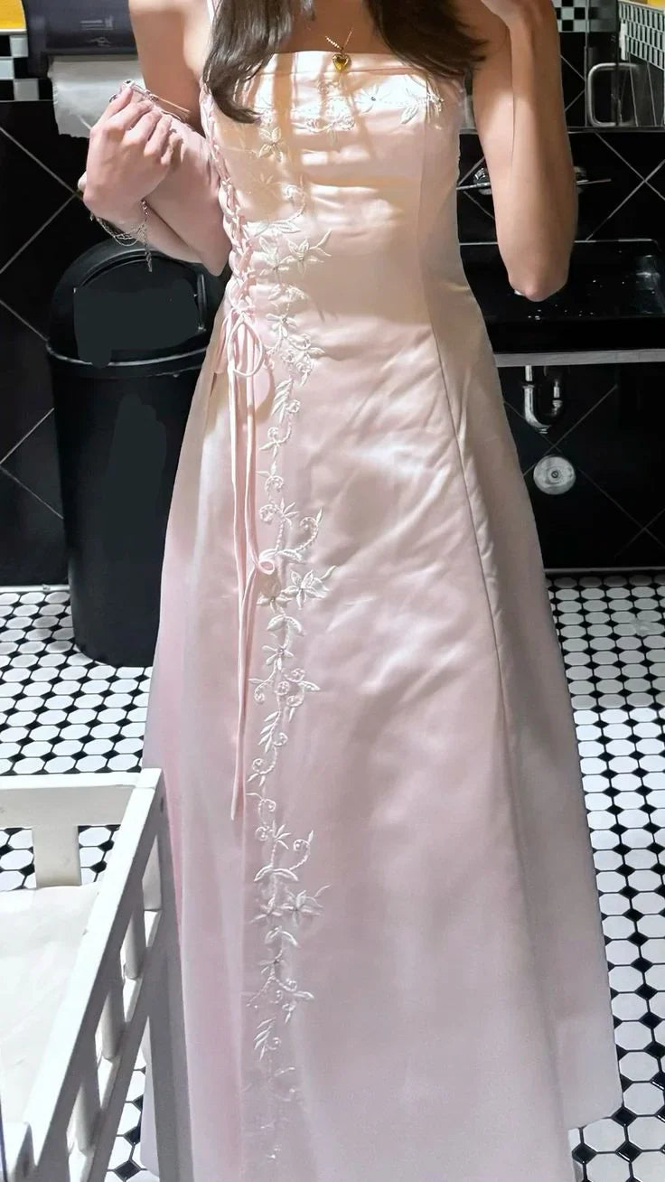 Vintage 90s A Line Spaghetti Straps Light Pink For High Schools Teens Prom Dresses Long Graduation Dress N1658