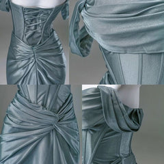 Elegant Pleated Satin Formal Mermaid Evening Dress,Fahsion Graudation Prom Dresses With Off-The-Shoulder N1870