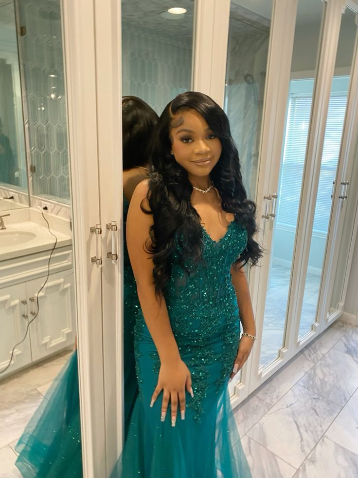 Dark Green Mermaid Tulle Lace Prom Dress Winter Gown Semi Formal Grad Long Prom Dress For Teens AB1994