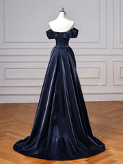 Simple Off Shoulder Satin Burgundy Long Prom Dress, Burgundy Long Formal Dress Party Gown AB1842