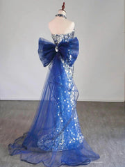 Glitter Silver Sequins Mermaid Evening Dress Long Prom Dress With Bow For Teenagers High Schools AB1931