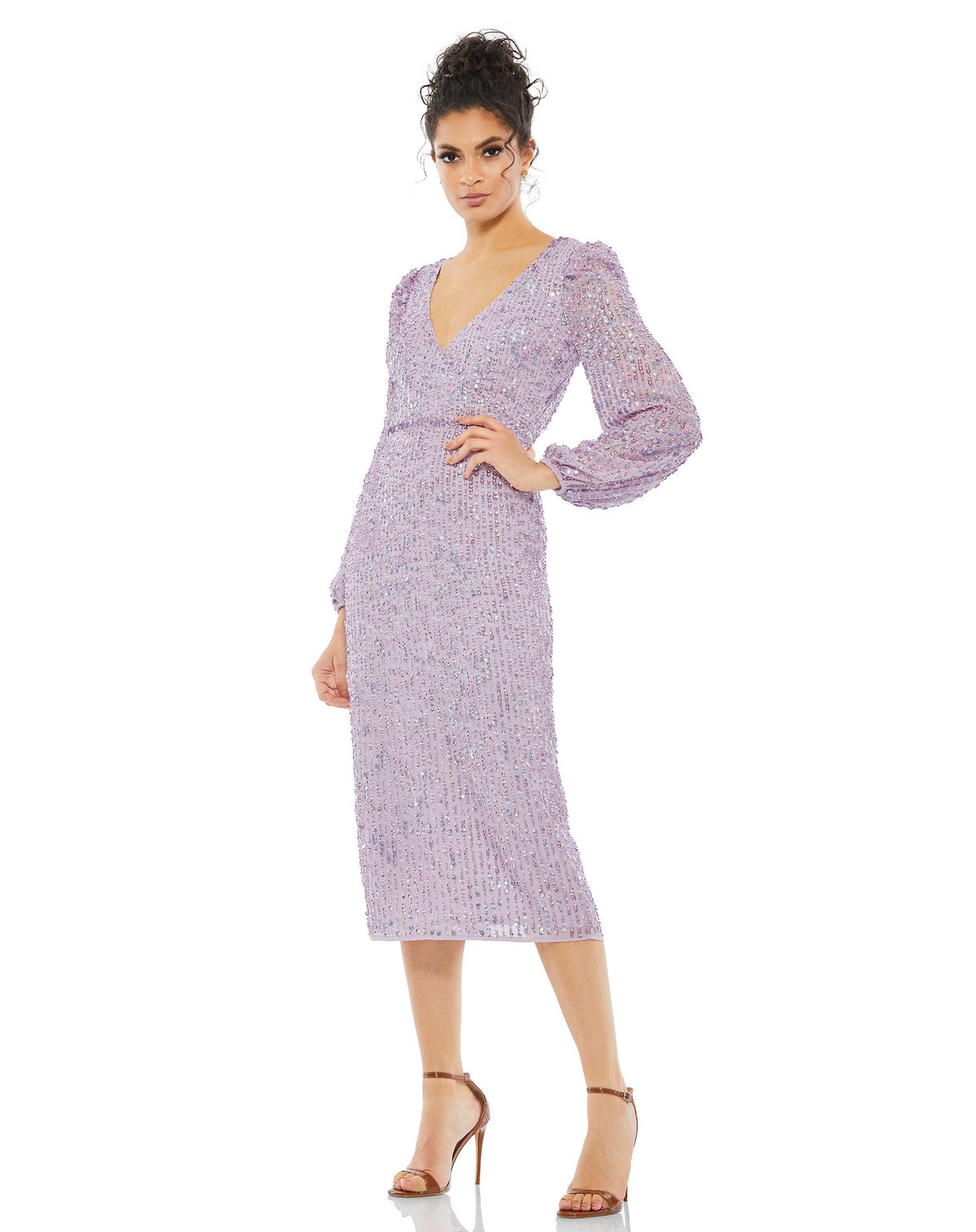 Long Sleeve Sequin Dress Cocktail Midi Mac Duggal 107641