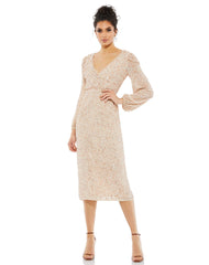 Long Sleeve Sequin Dress Cocktail Midi Mac Duggal 107641