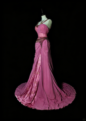 Vintage 1960s Mermaid Sweetheart With Straps Pink Satin Sleeveless Long Prom Formal Dresses N1597