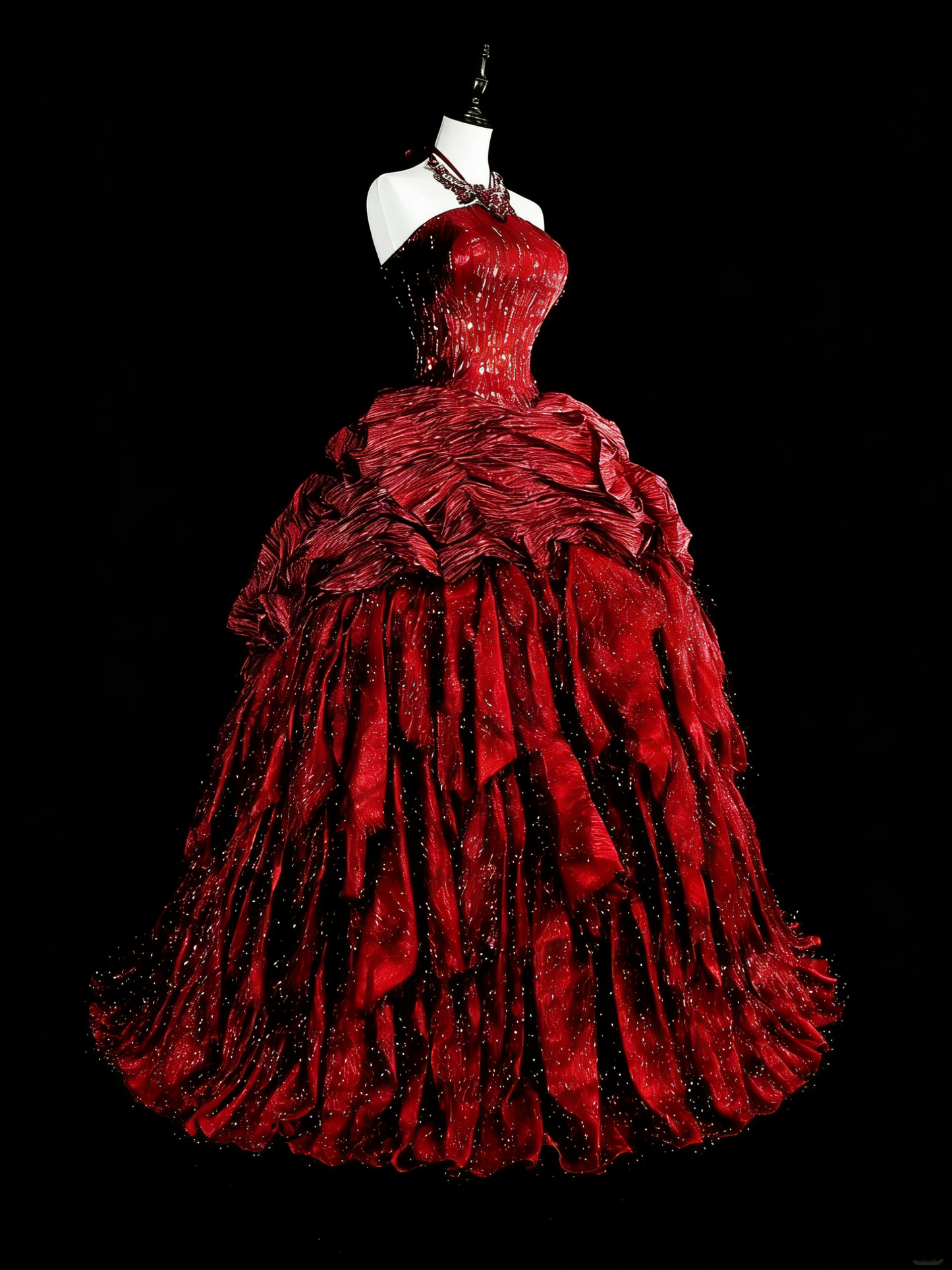 Modest Prom Dresses Ball Gown Halter Burgundy Taffeta With Ruffled Long Quince Dress N3067
