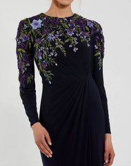 Long Sleeve Floral Prom Dress Formal Mac Duggal 11806