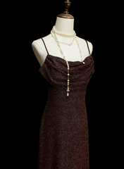 Sparkly Mermaid Spaghetti Strap Brown Sleeveless Summer Formal For Women Girls Teens Prom Dresses N2240