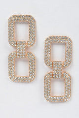 Rhinestone Double Square Earrings - Gold