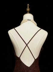 Sparkly Mermaid Spaghetti Strap Brown Sleeveless Summer Formal For Women Girls Teens Prom Dresses N2240