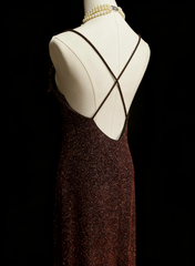 Sparkly Mermaid Spaghetti Strap Brown Sleeveless Summer Formal For Women Girls Teens Prom Dresses N2240