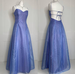 Simple A line Spaghetti Strap Blue Organza Backless Sleeveless Long Formal Dress Gown 21st Birthday Prom Dresses N2410