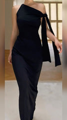 Simple Mermaid One Shoulder Slim Black Long Formal Fancy Prom Evening Dress Dinner Outfits Classy Party Gowns AB2044