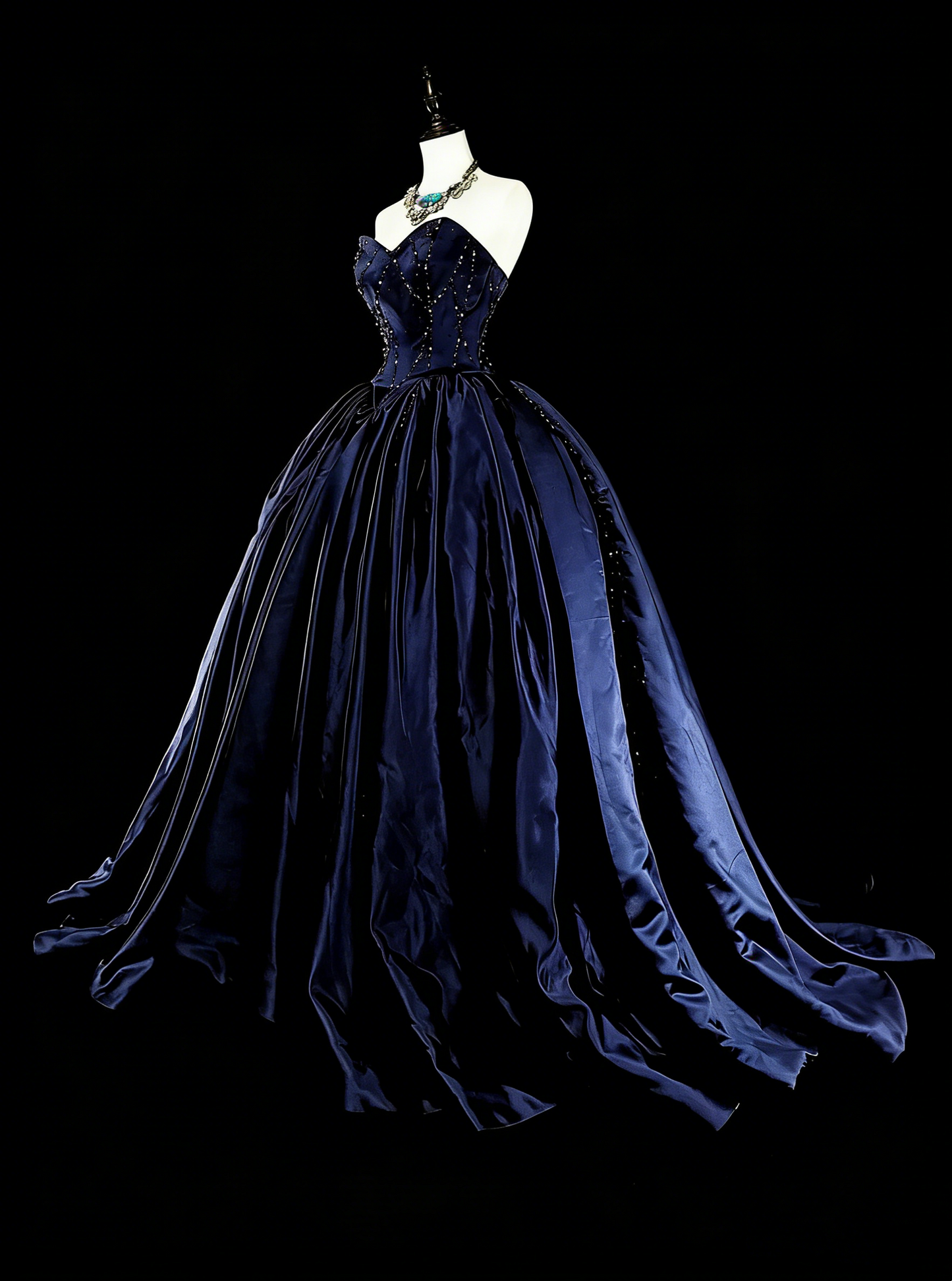 Vintage Ball Gown Sweetheart Navy Blue Tulle 80s Evening Gowns Formal Birthday Dress Long Prom Dresses N1755