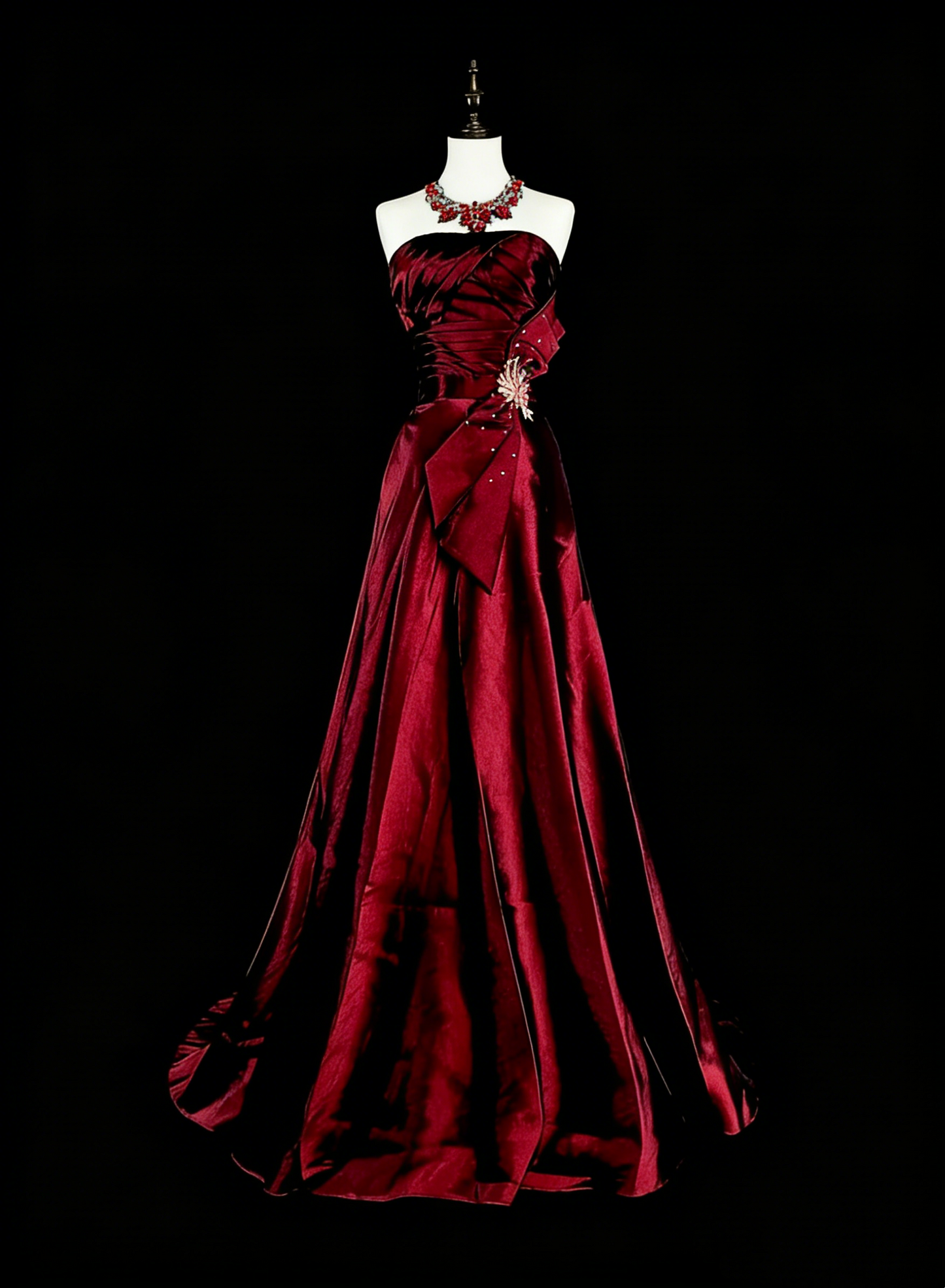 Vintage Prom Aesthetic Dresses A line Strapless Burgundy Satin With Beading Long Formal Dress N3065