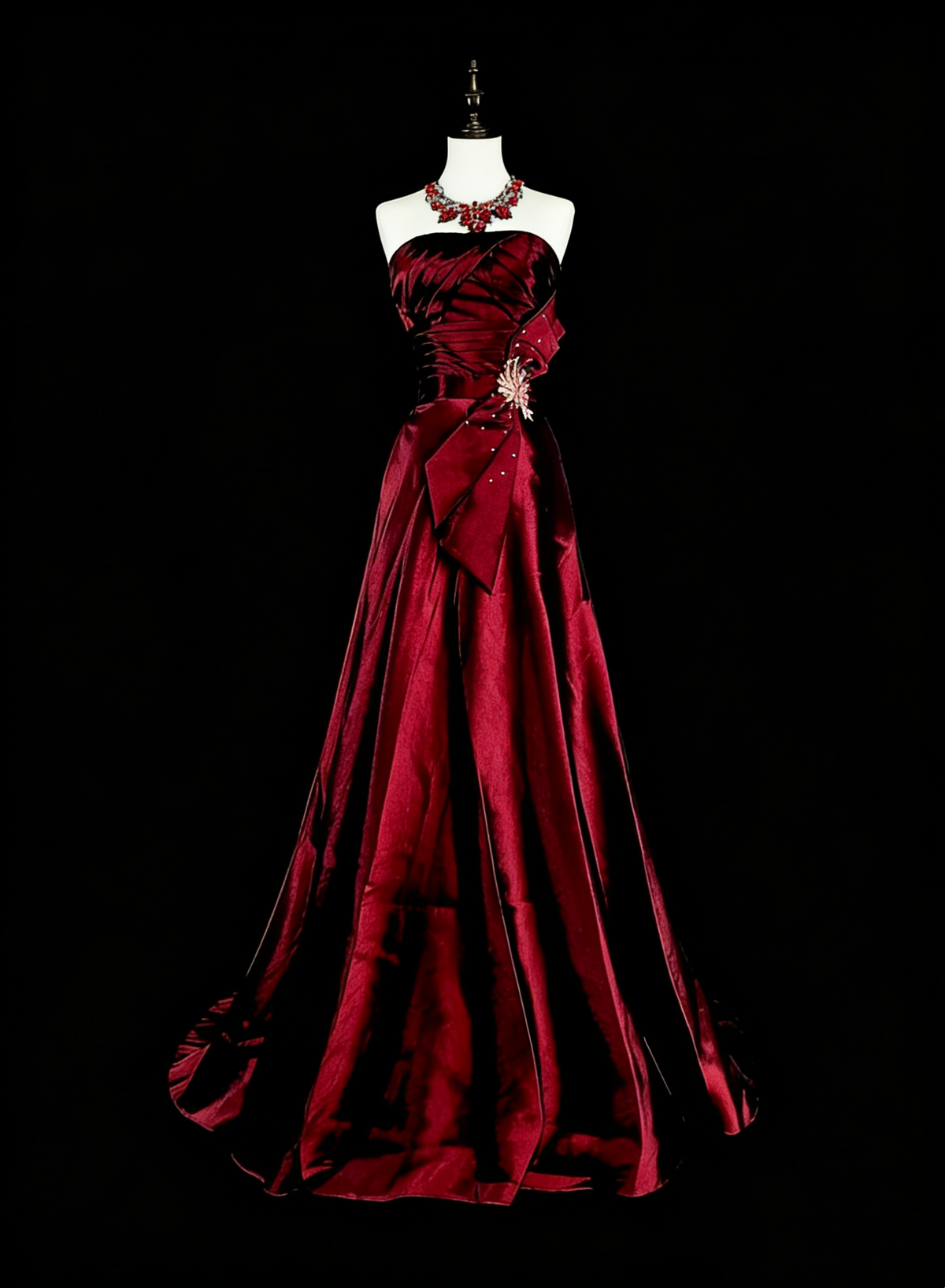 Vintage Prom Aesthetic Dresses A line Strapless Burgundy Satin With Beading Long Formal Dress N3065
