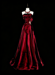 Vintage Prom Aesthetic Dresses A line Strapless Burgundy Satin With Beading Long Formal Dress N3065