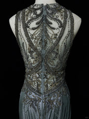 Charming Prom Dresses Mermaid Scoop Grey Gray With Beaded Long Formal Evening Outfits N3689