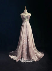 Vintage Prom Aesthetic Dresses A Line Halter Light Pink Chiffon With Beading Long Formal Dress N3034