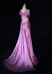 Modest Prom Dresses Inspo Mermaid V Neck Satin With Ruffled Train For Women Formal Dress N3229