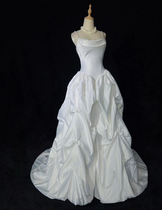 Vintage Prom Dresses Inspo Ball Gown Spaghetti Strap White With Beading For Women Formal Dress N3220
