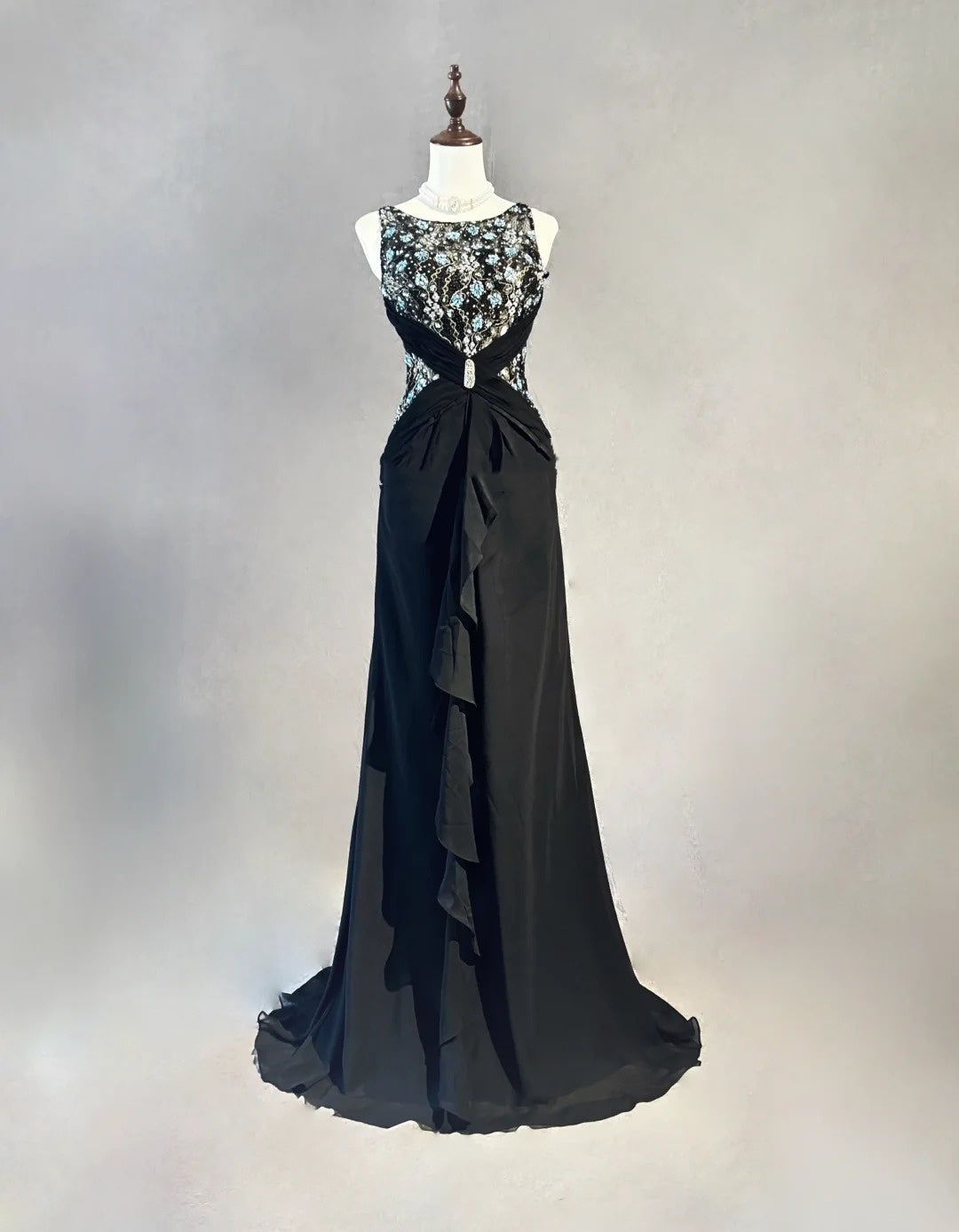 Beautiful Prom Dresses Mermaid Scoop Neck Black Tie Dress Chiffon With Beaded Bodice Long Evening Outfits N3364