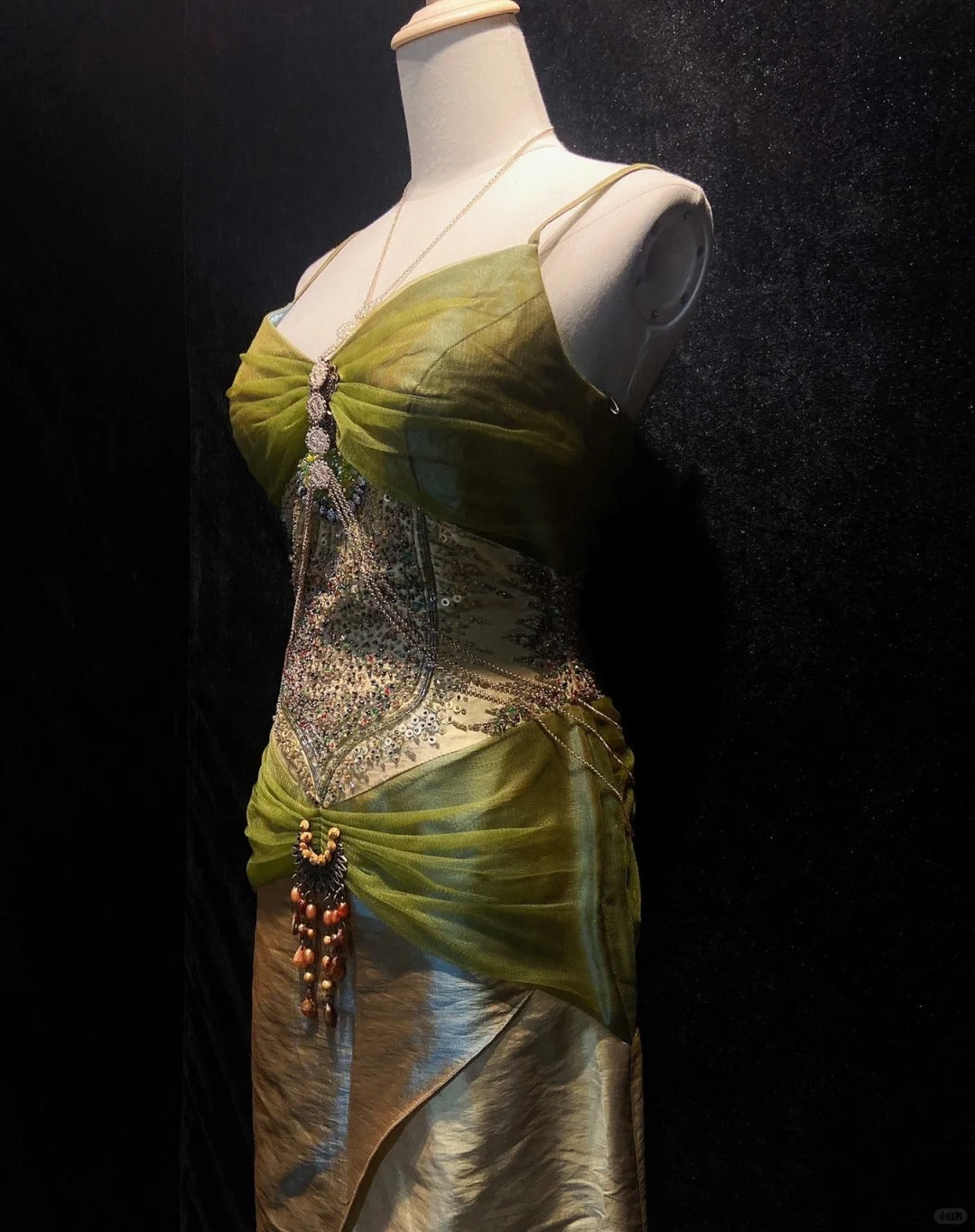 Modest Prom Dresses Inspo Mermaid Spaghetti Strap Green Chiffon With Beaded 80s Long Formal Gowns N3409