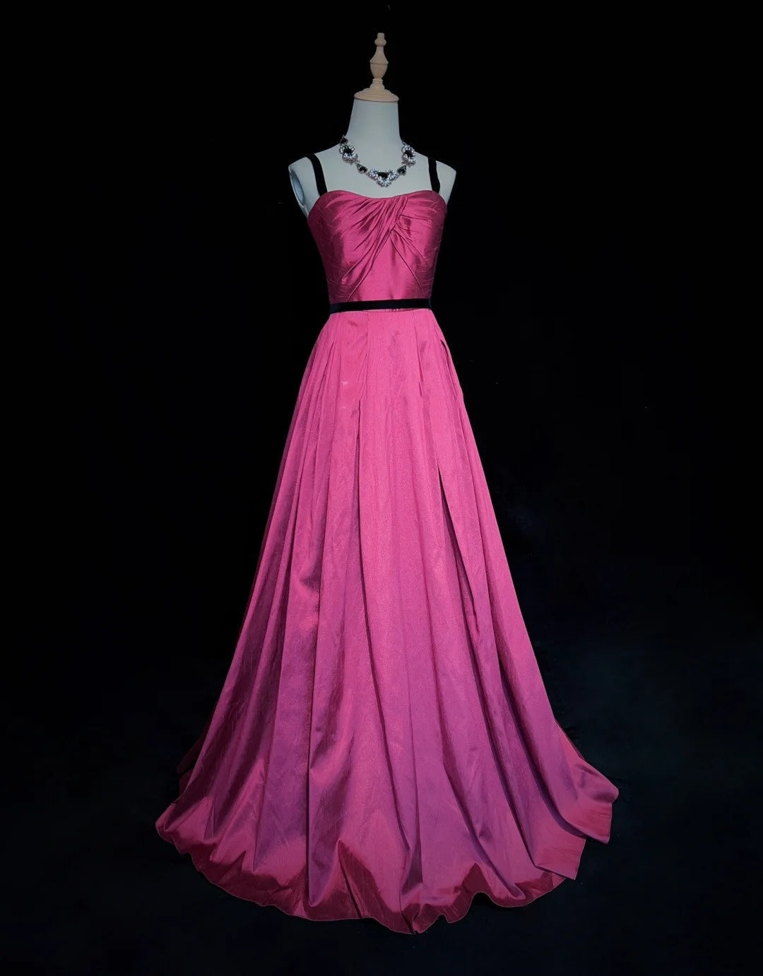 Simple Prom Dresses Inspo A line Spaghetti Strap Hot Pink 80s Long Formal Gowns N3387