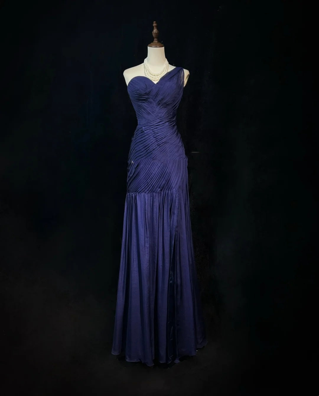 Dreamy 90s Prom Dresses Mermaid One Shoulder Navy Blue With Pleated Formal Evening Outfits N3836
