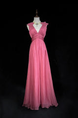 Vintage Prom Dresses Inspo A line V Neck Pink Chiffon With Folded For Women Formal Dress N3257