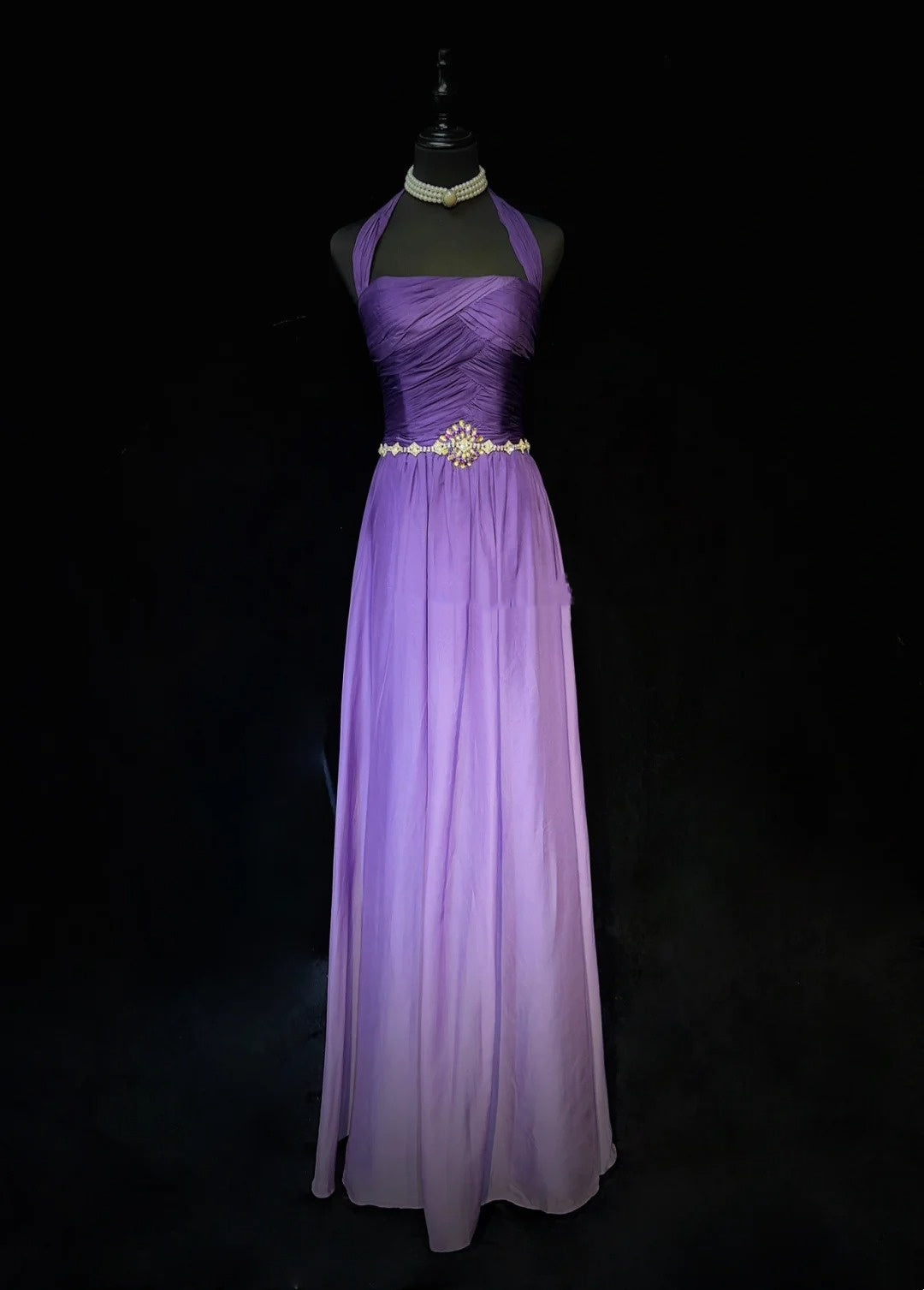 Vintage Prom Dresses Inspo A Line Halter Gradient Grape Chiffon Long 1990s With Beading Formal Gowns N3338