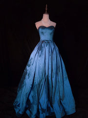 Beautiful Prom Dresses Ball Gown Sweetheart Blue Satin With Ruffled Long Evening Outfits N3377