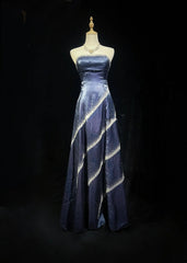 Beautiful Prom Dresses A line Strapless Navy Blue With Beaded Backless Long Formal Evening Outfits N3675