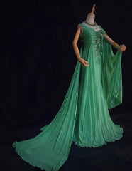 Elegant Prom Dresses Inspo Mermaid Chiffon Green With Flowers Beading For Women Formal Dress N3232