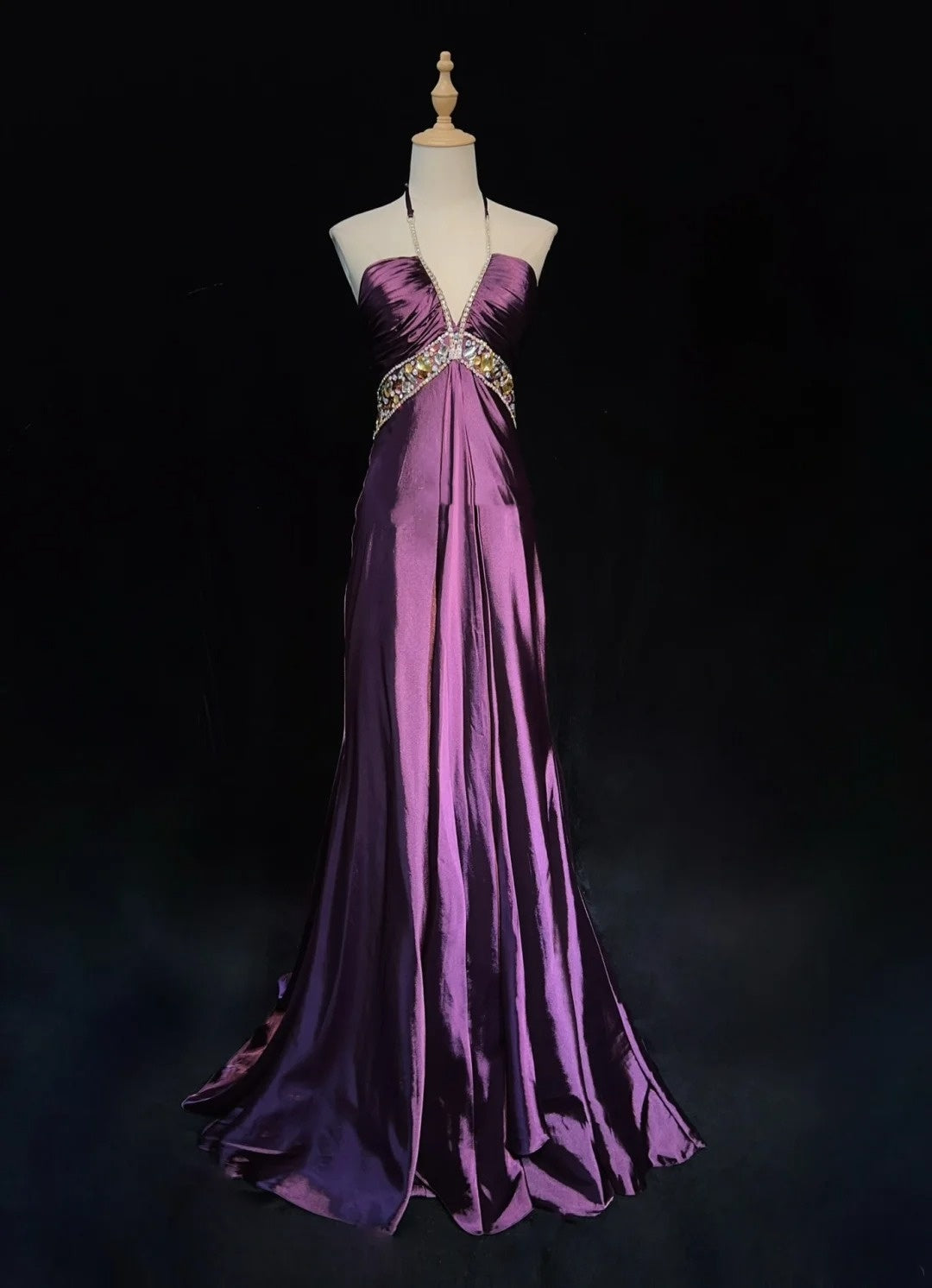 Vintage Prom Dresses 90s Mermaid Halter Grape Backless With Beading Long Semi Formal Evening Dress N3667