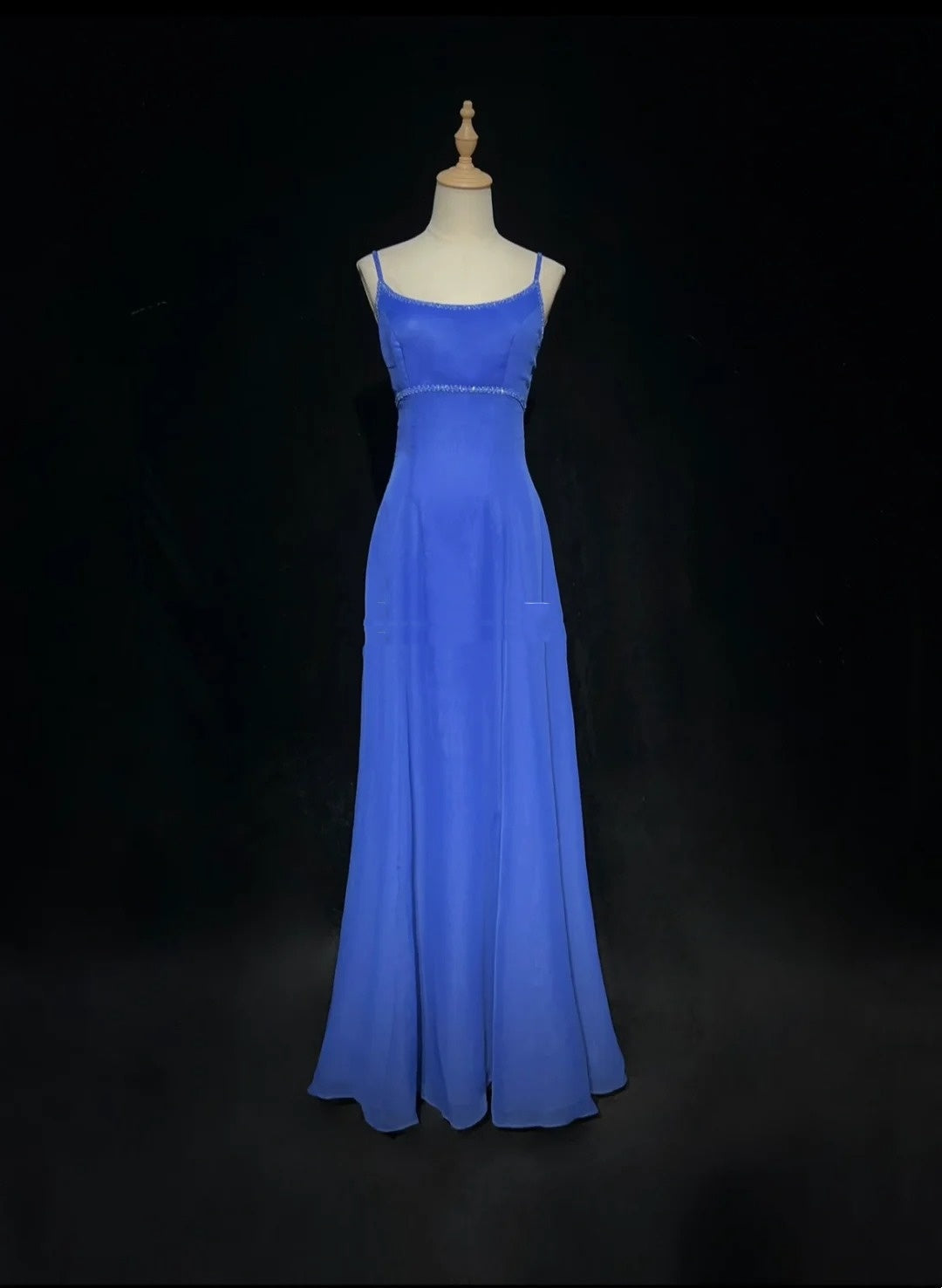 Pretty Prom Dresses A line Spaghetti Strap Royal Blue Chiffon With Beading Long Formal Dress N3002