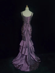 Vintage Prom Dresses 90s Mermaid Sweetheart Purple Taffeta With Beading Ruffle Long Semi Formal Evening Dress N3670