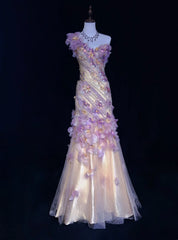 Dreamy 90s Prom Dresses Mermaid One Shoulder Lilac With 3D Flowers Formal Evening Outfits N3802
