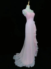 Vintage Prom Dresses 80s Mermaid One Shoulder Pink Chiffon Sleeveless With Beading Semi Formal Evening Outfits N3620
