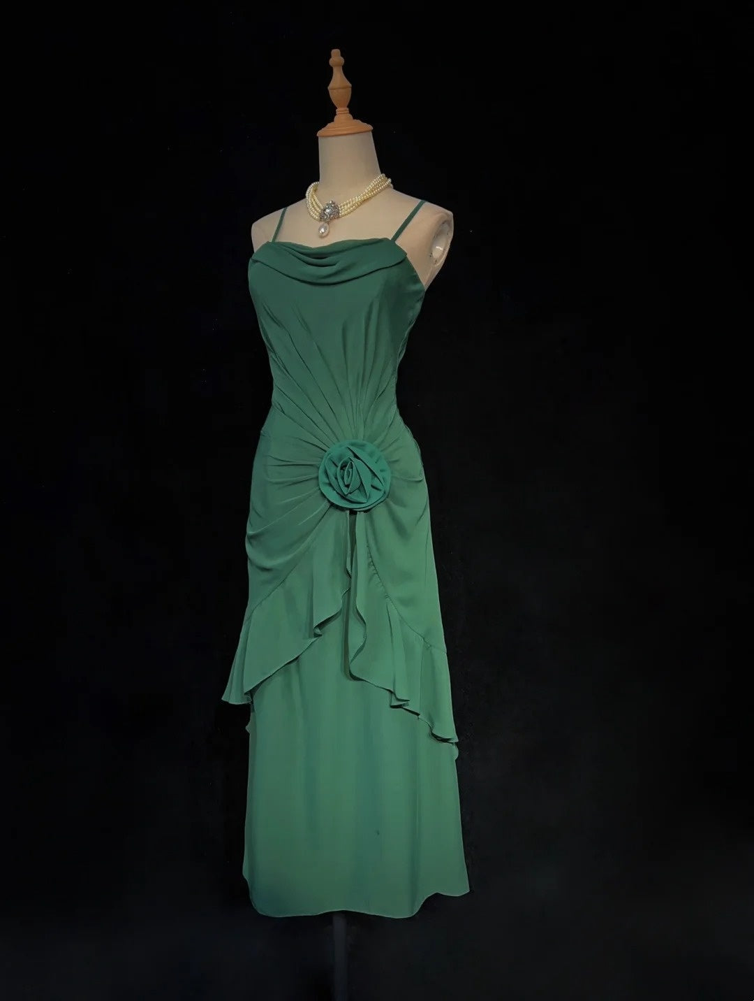 Simple Prom Dresses A line Green Chiffon Tea Length Mid Semi Formal Evening Dress N3680
