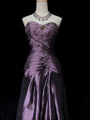 Vintage Prom Dresses Ball Gown Sweetheart Purple Taffeta 80s With Lace Long Formal Evening Outfits N3892