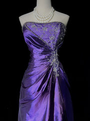 Vintage Prom Dresses Ball Gown Strapless Purple With Gold Lace Applique 80s Long Formal Evening Outfits N3886
