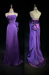 Vintage Prom Dresses Inspo Mermaid Halter Grape Satin Long 1990s With Beading Formal Gowns N3333