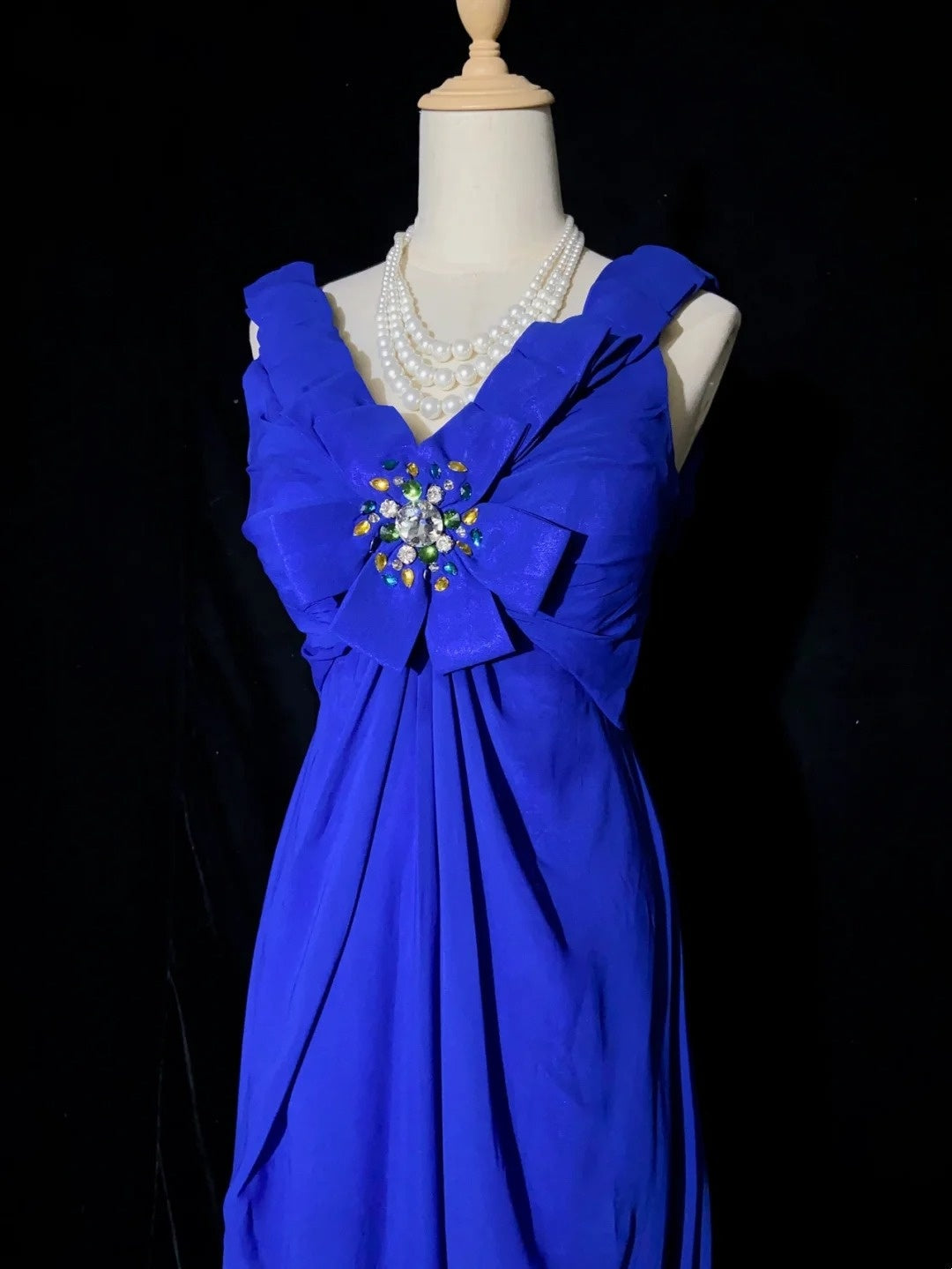 Vintage Prom Dresses Inspo A Line V Neck Royal Blue Chiffon Long 1990s With Beading Formal Gowns N3352