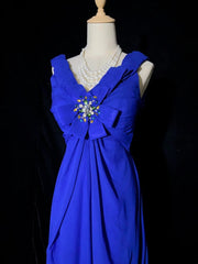 Vintage Prom Dresses Inspo A Line V Neck Royal Blue Chiffon Long 1990s With Beading Formal Gowns N3352